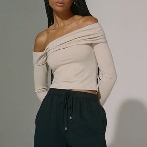 Black seamless off the shoulder top